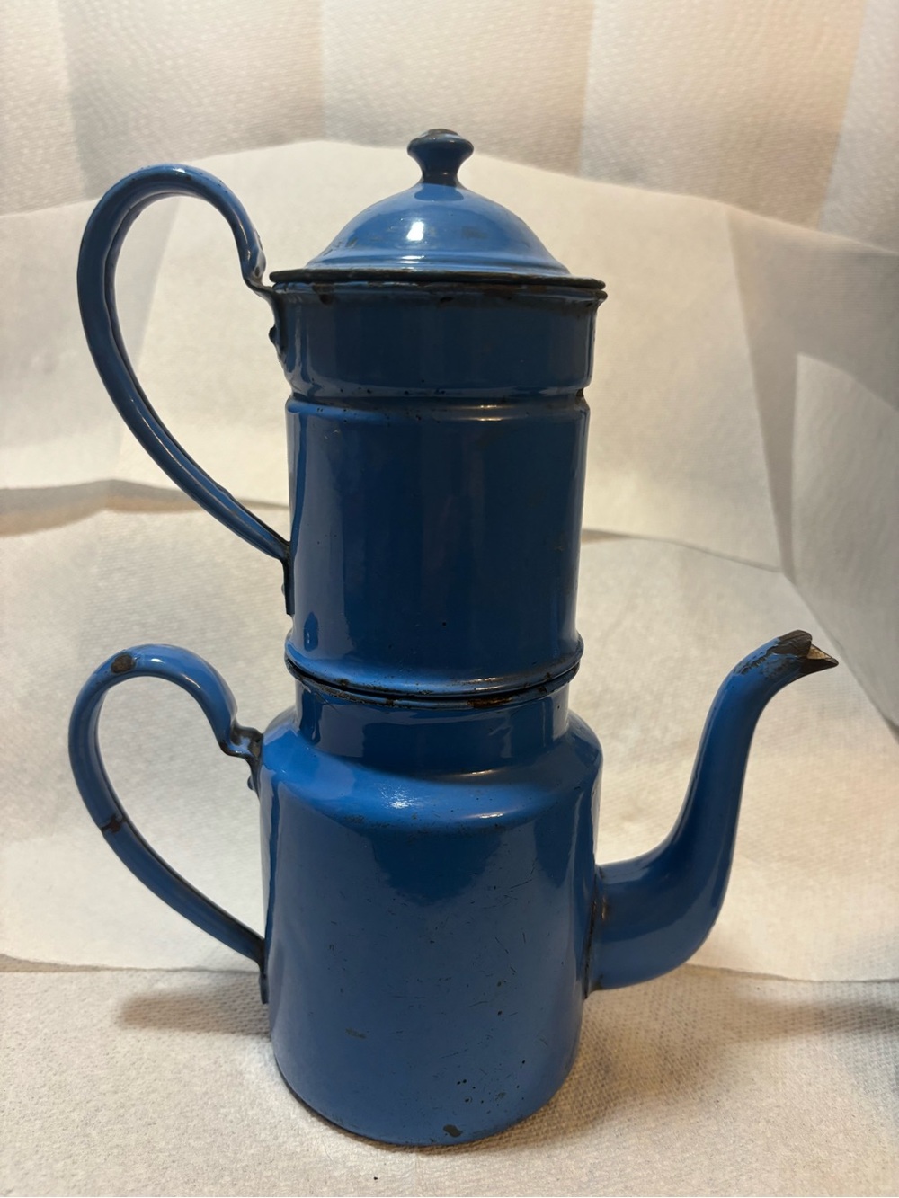Vintage Enamelware Coffee Biggin – 3-Piece Set – Blue